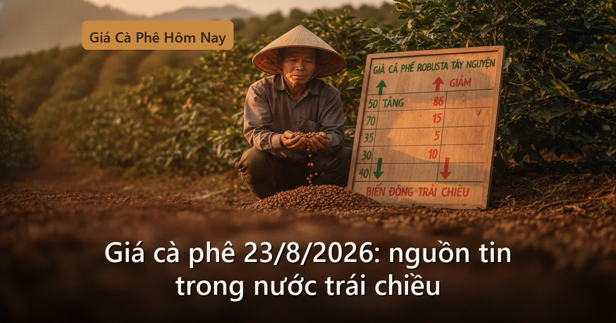 Giá cà phê hôm nay 23/8/2026: Nguồn tin trong nước trái chiều, thế giới nghỉ giao dịch cuối tuần