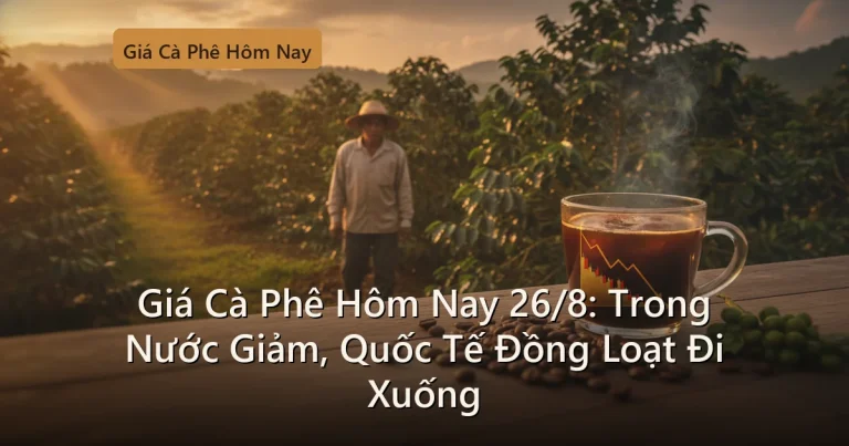 Hạt cà phê Robusta Tây Nguyên bên biểu đồ giá đi xuống ngày 26/8/2026