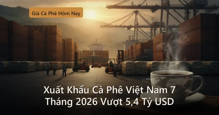 Container xuất khẩu cà phê tại cảng, minh họa xuất khẩu cà phê Việt Nam 7 tháng 2026 vượt 5,4 tỷ USD