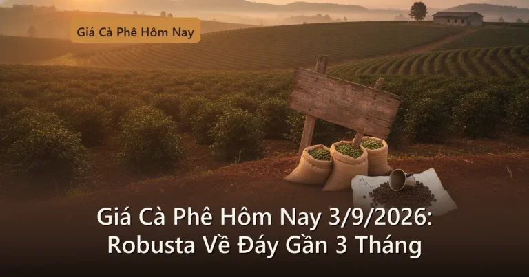 Hạt cà phê Robusta Tây Nguyên bên biểu đồ giá đi xuống trong phiên 3/9/2026
